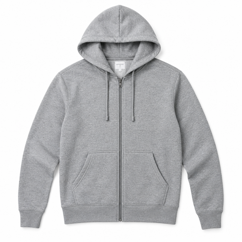 Heather grey athletic hoodie on white background